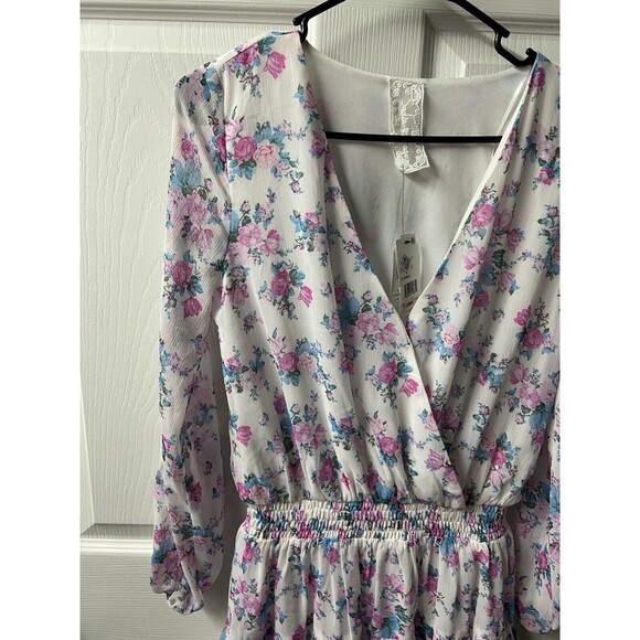 Sadie & Sage Mini Dress Size XS V Neck Faux Wrap Long Sleeved Floral Boho lined - Picture 5 of 9